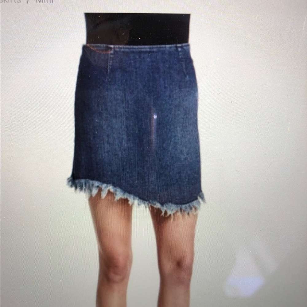 Kendall + Kylie Denim Skirt with Raw Fringe Edge